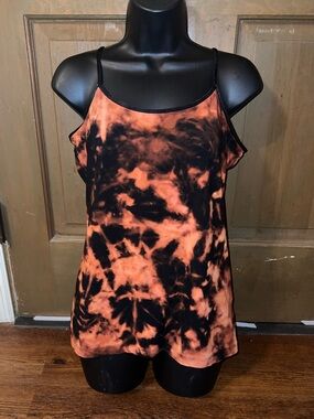a.n.a Black and Orange Custom Acid Wash Tie-Dye Camisole Tank Top Size L